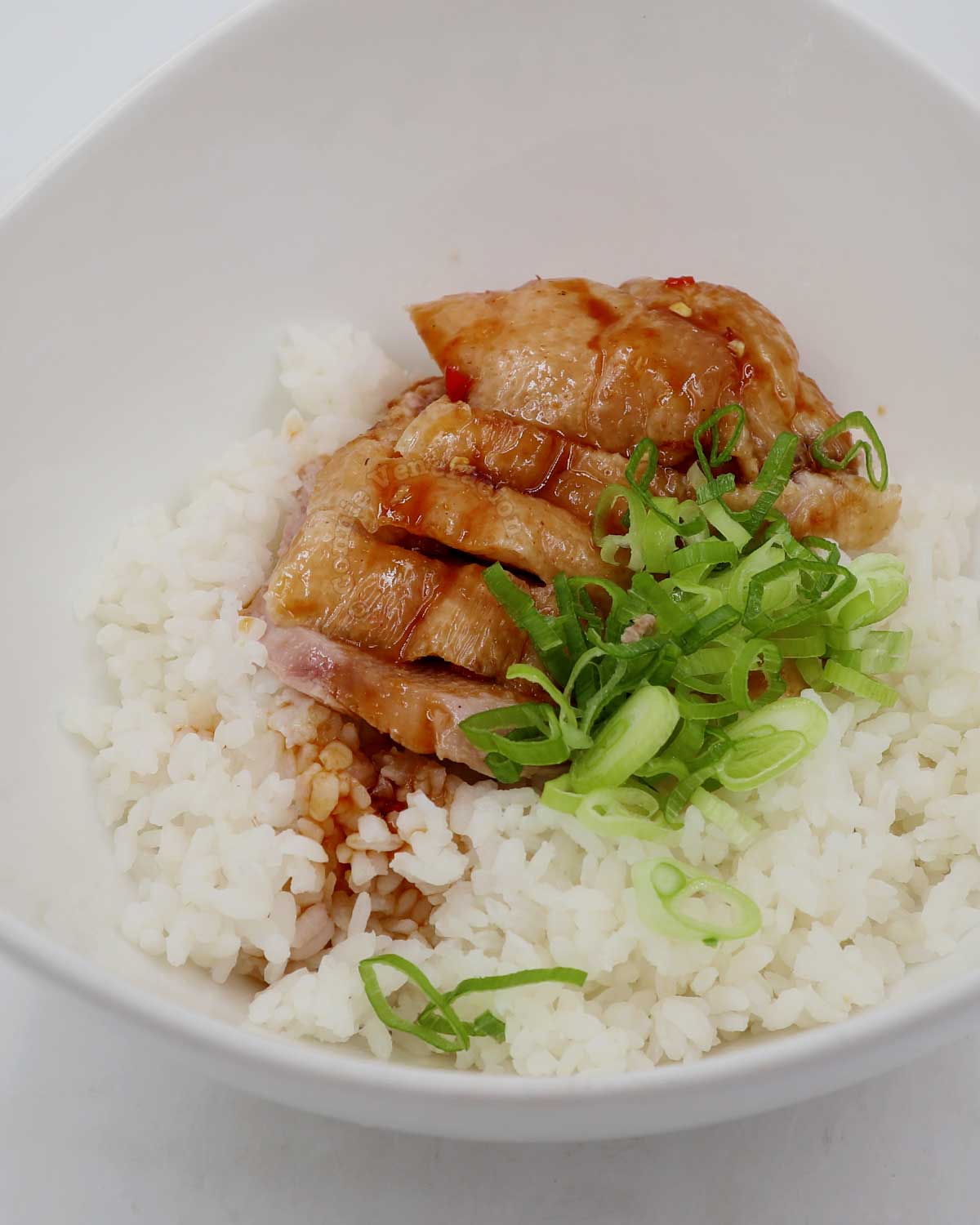 Roast duck breast fillet with sweet chili sauce over rice