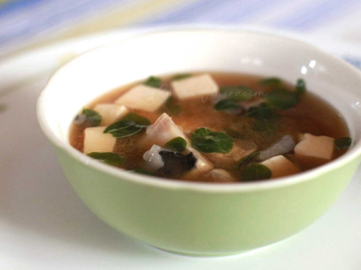 Fish belly and moringa miso soup