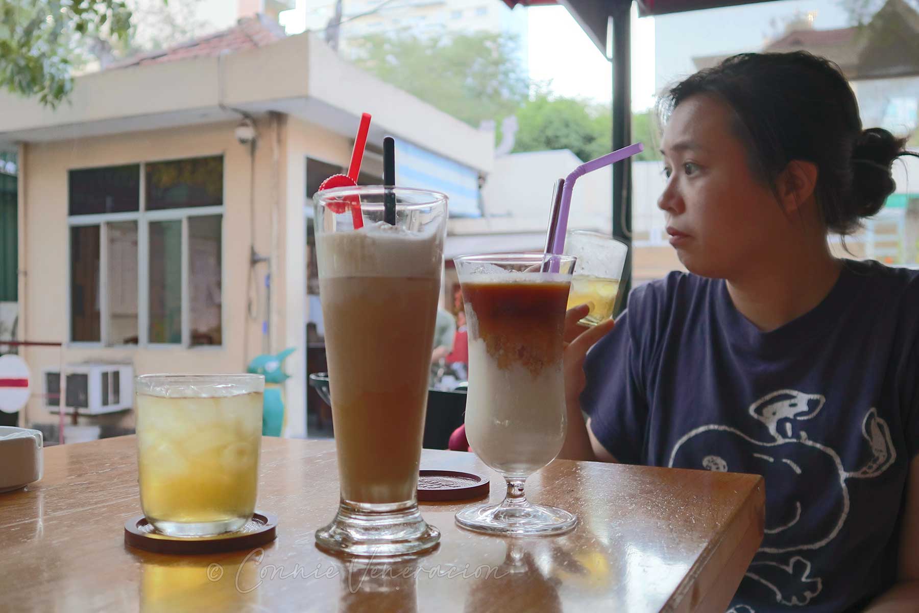 Iced coffee and jasmine tea at the cafe of Saigon's Museum of Natural History