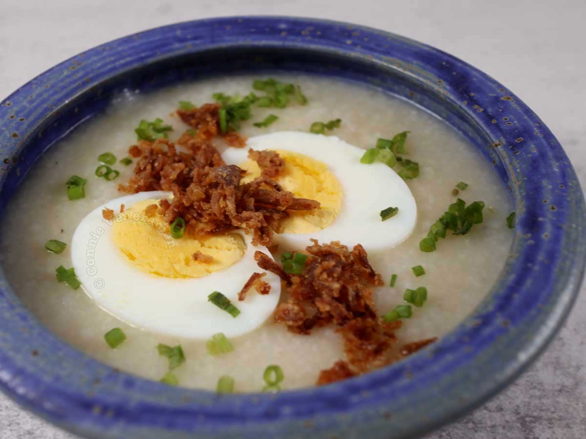 Congee with halved egg