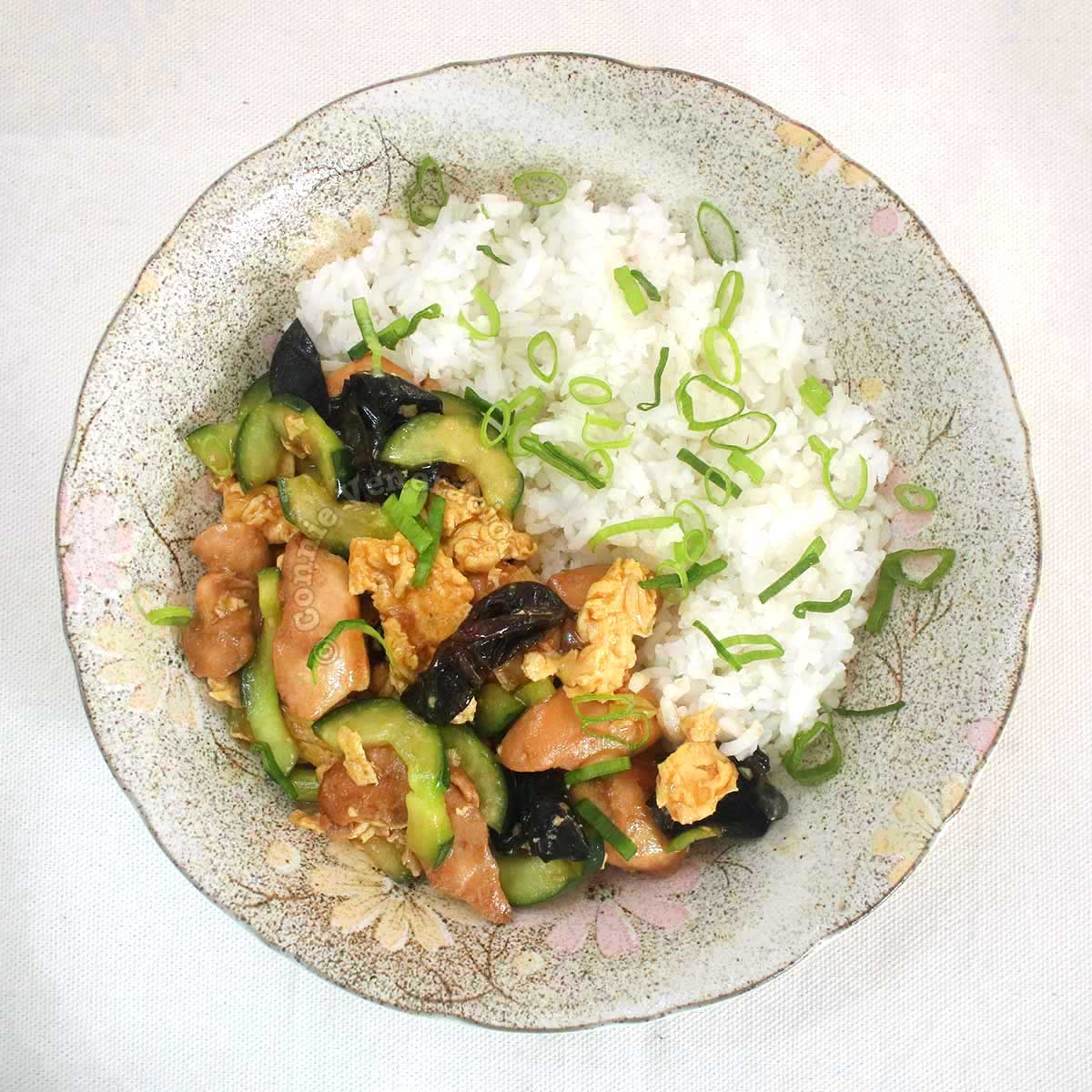 Moo shu chicken rice bowl