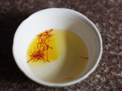 Saffron soaking in hot water