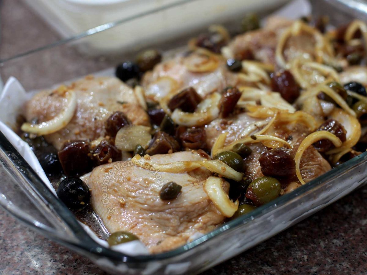 Chicken marbella before going into the oven