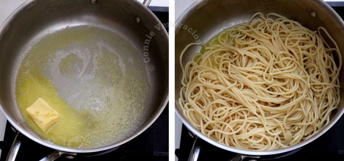 Tossing pasta in melted butter