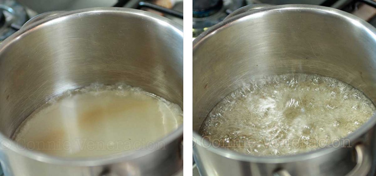 Boiling water and sugar