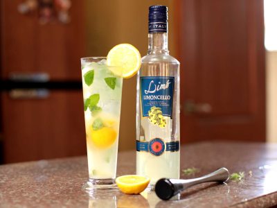 Muddled cocktail drink with Limoncello