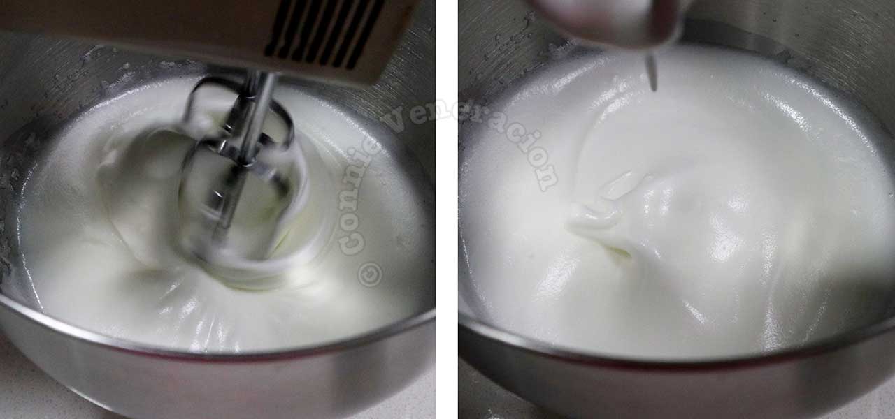 Beating egg whites frothy to stiff peaks, illustrated