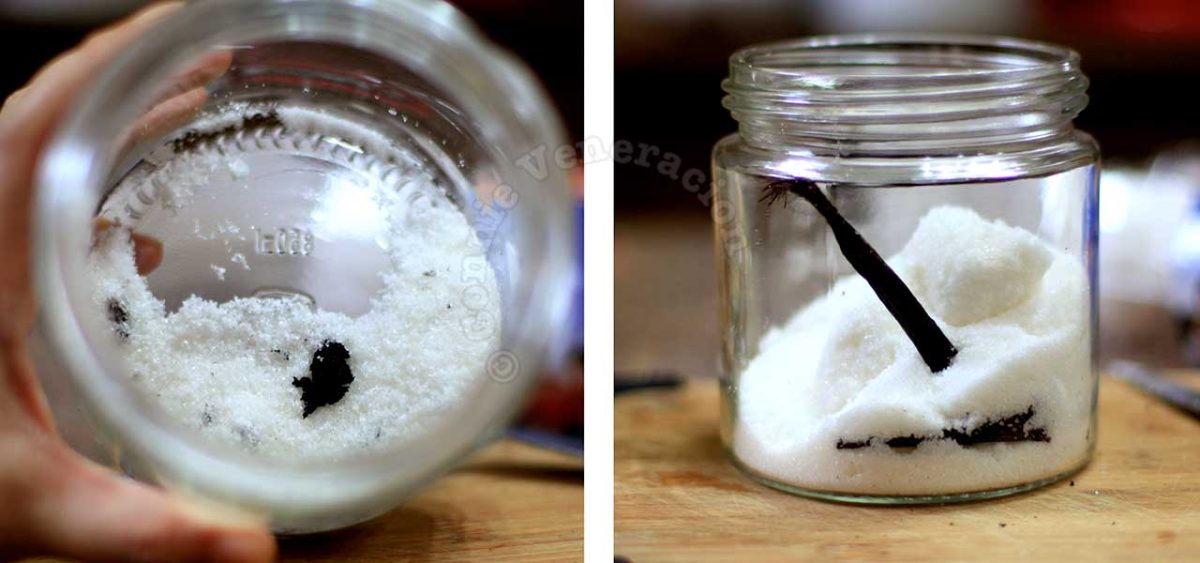Adding vanilla seeds and pod to white sugar