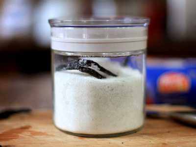 Homemade vanilla sugar in jar