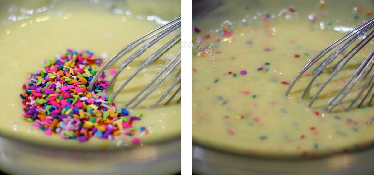 Adding nonpareils or sprinkles to cupcake batter