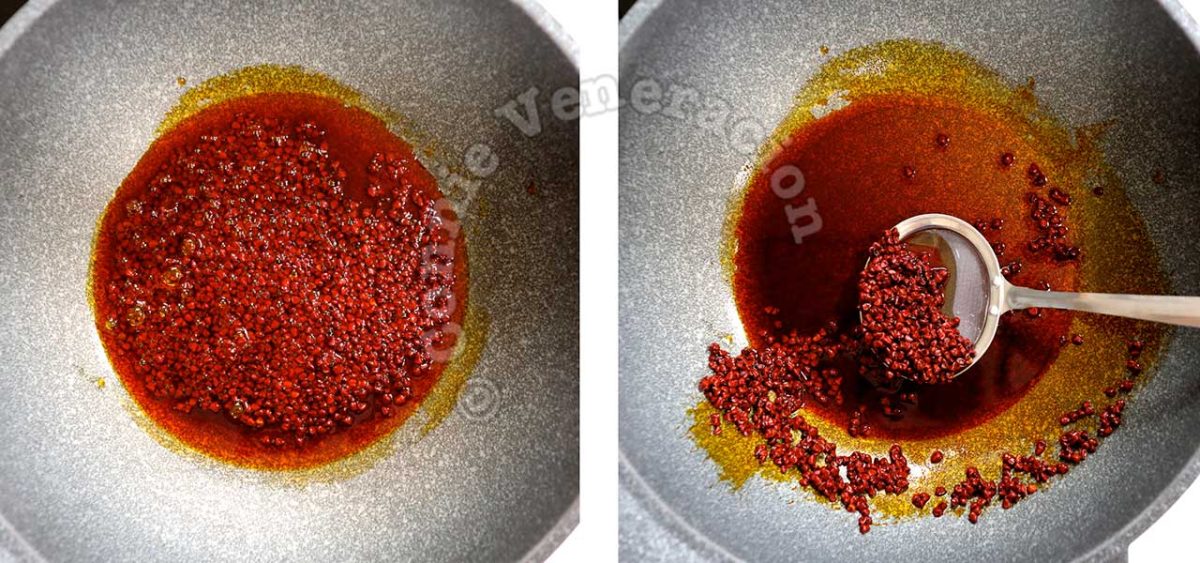 Rendering color from annatto (achiote) seeds