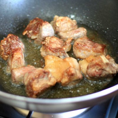 Browning beef cubes in butter