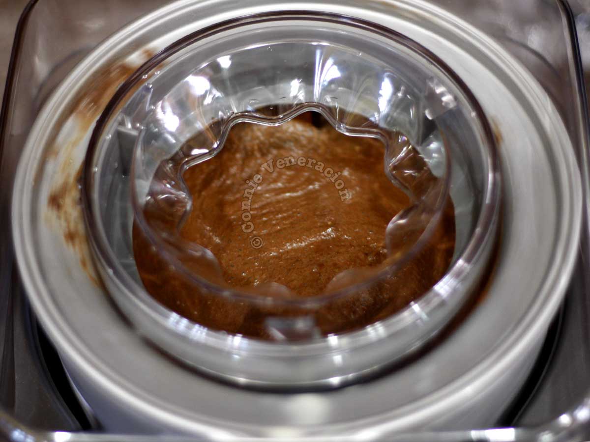 Making chocolate ice cream in a Cuisinart ice cream maker