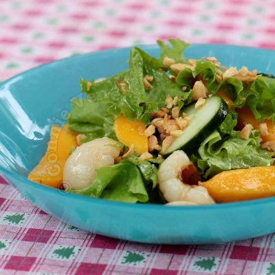 Lychee Mango Salad in Blue Bowl