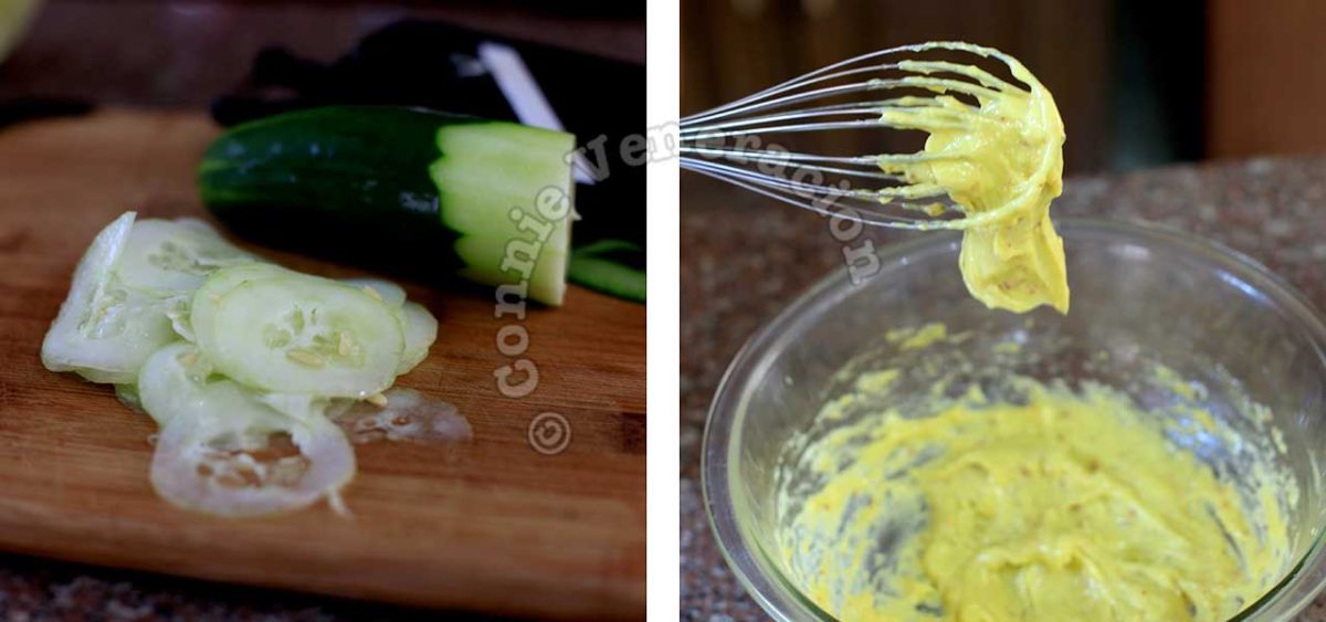 Thinly sliced cucumber / Mustard mayo