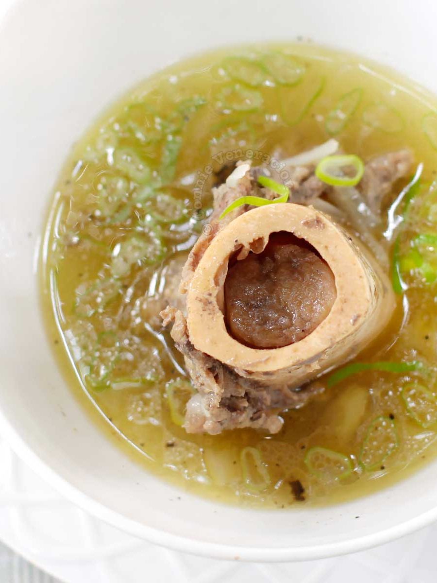 Slow cooked beef bone marrow soup