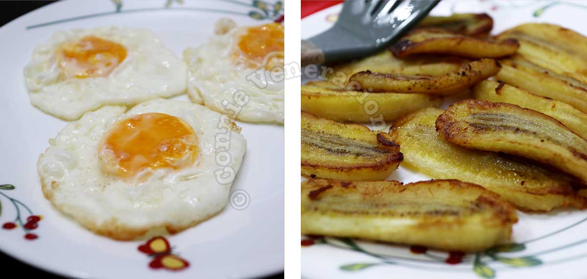 Fried eggs and saba bananas