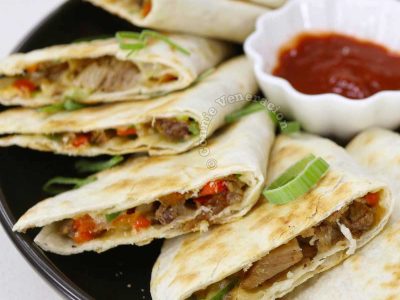 Beef Brisket BBQ Quesadillas Served with Chili Sauce for Dipping