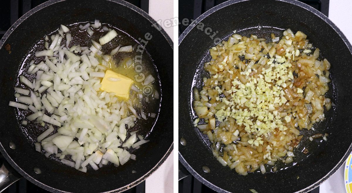 Sauteeing onion and garlic in butter
