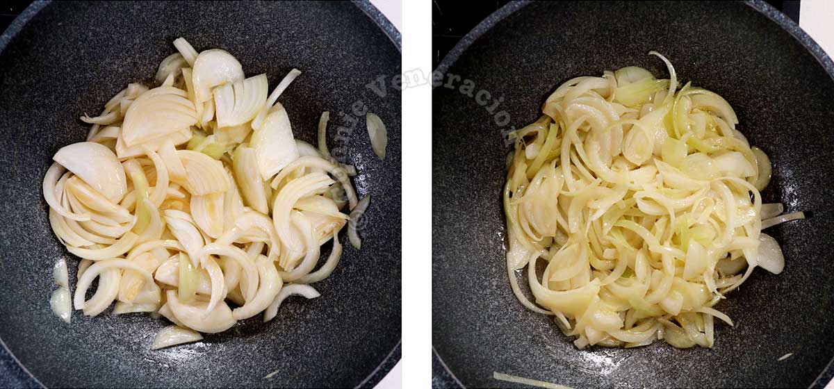 Sweating sliced onions in butter