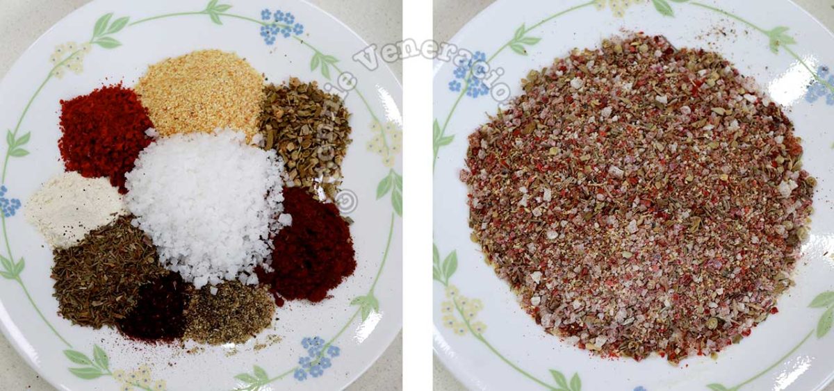 Ingredients for Cajun seasoning laid out on a plate