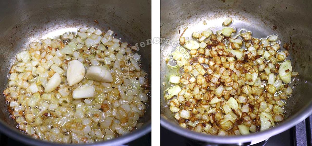 Adding garlic to browned onion