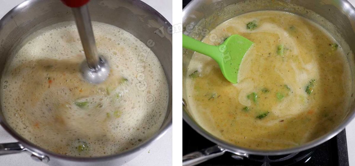 Pureeing vegetable soup with immersion blender