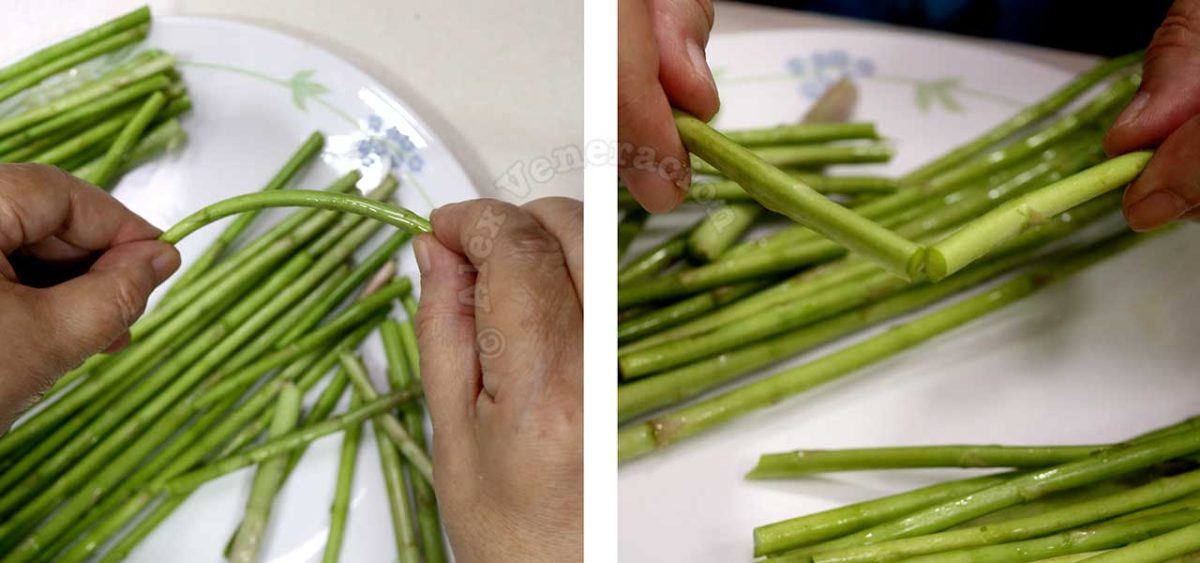 How to break off the woody portion of an asparagus spear