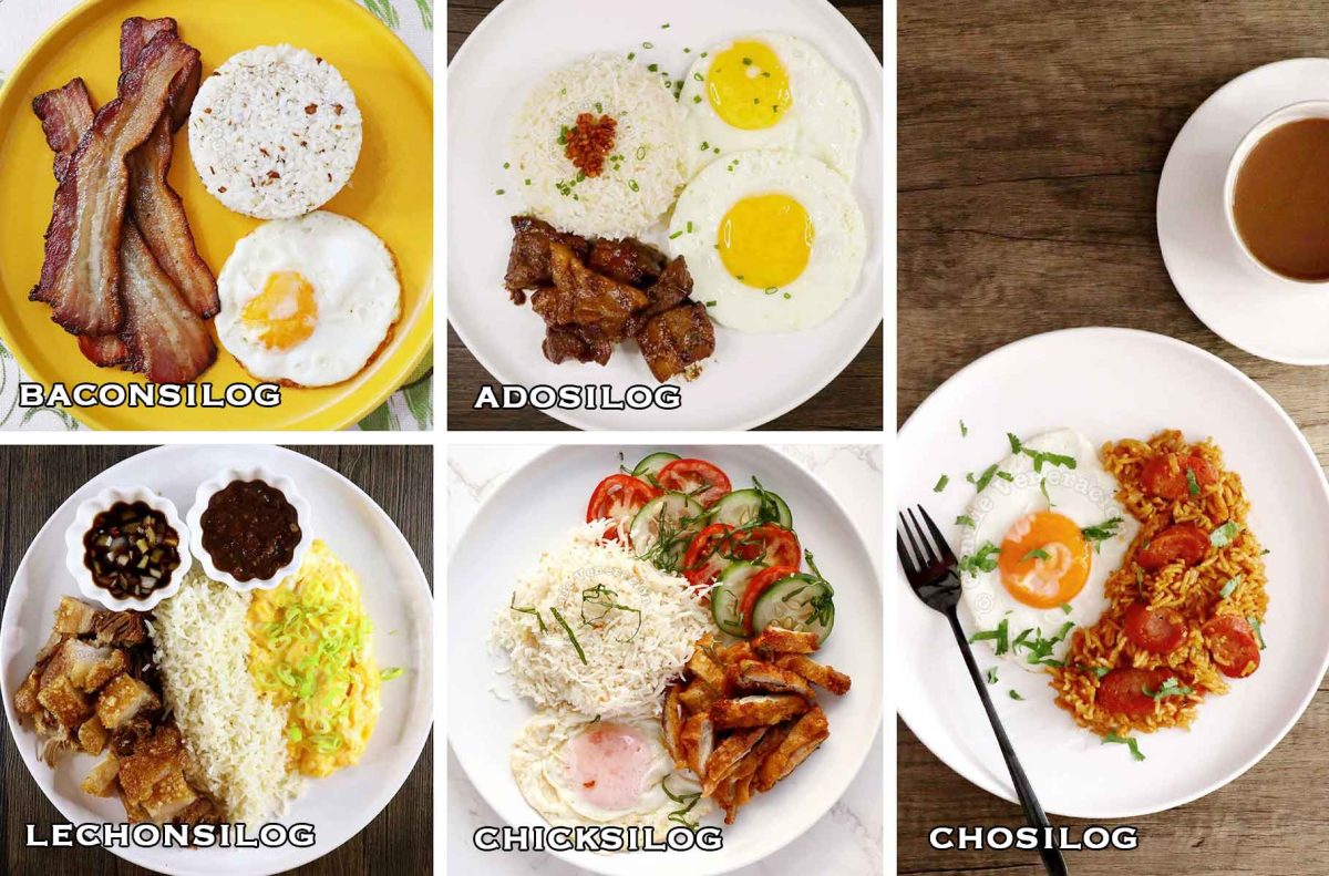 Variants of Filipino silog (fried rice and egg) breakfast