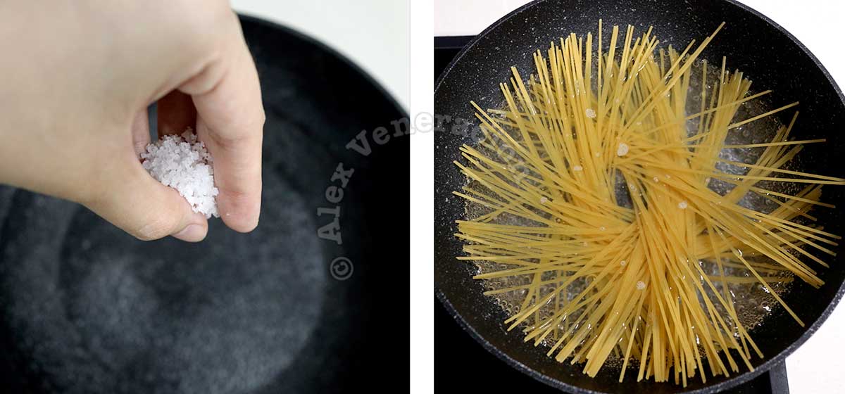 Cooking spaghetti in salted water