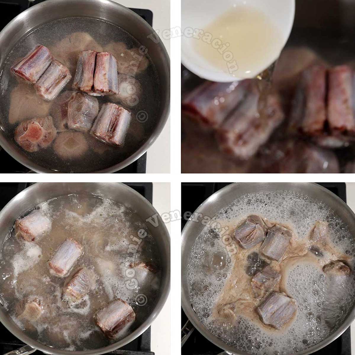 Parboiling oxtail with vinegar to remove scum and strong smell