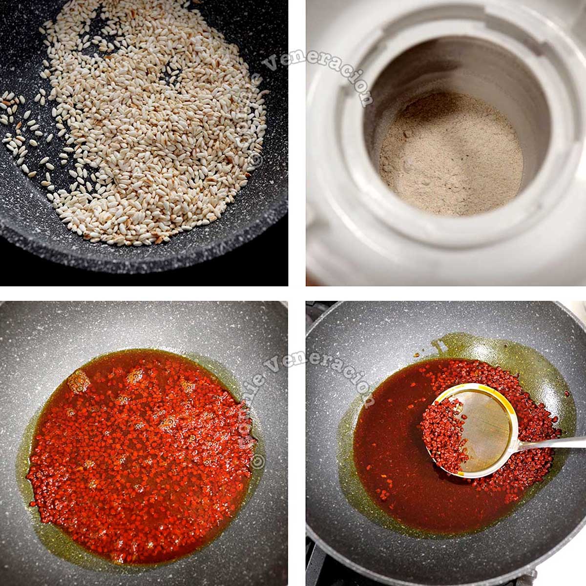 Toasting and grinding rice / Making achiote oil