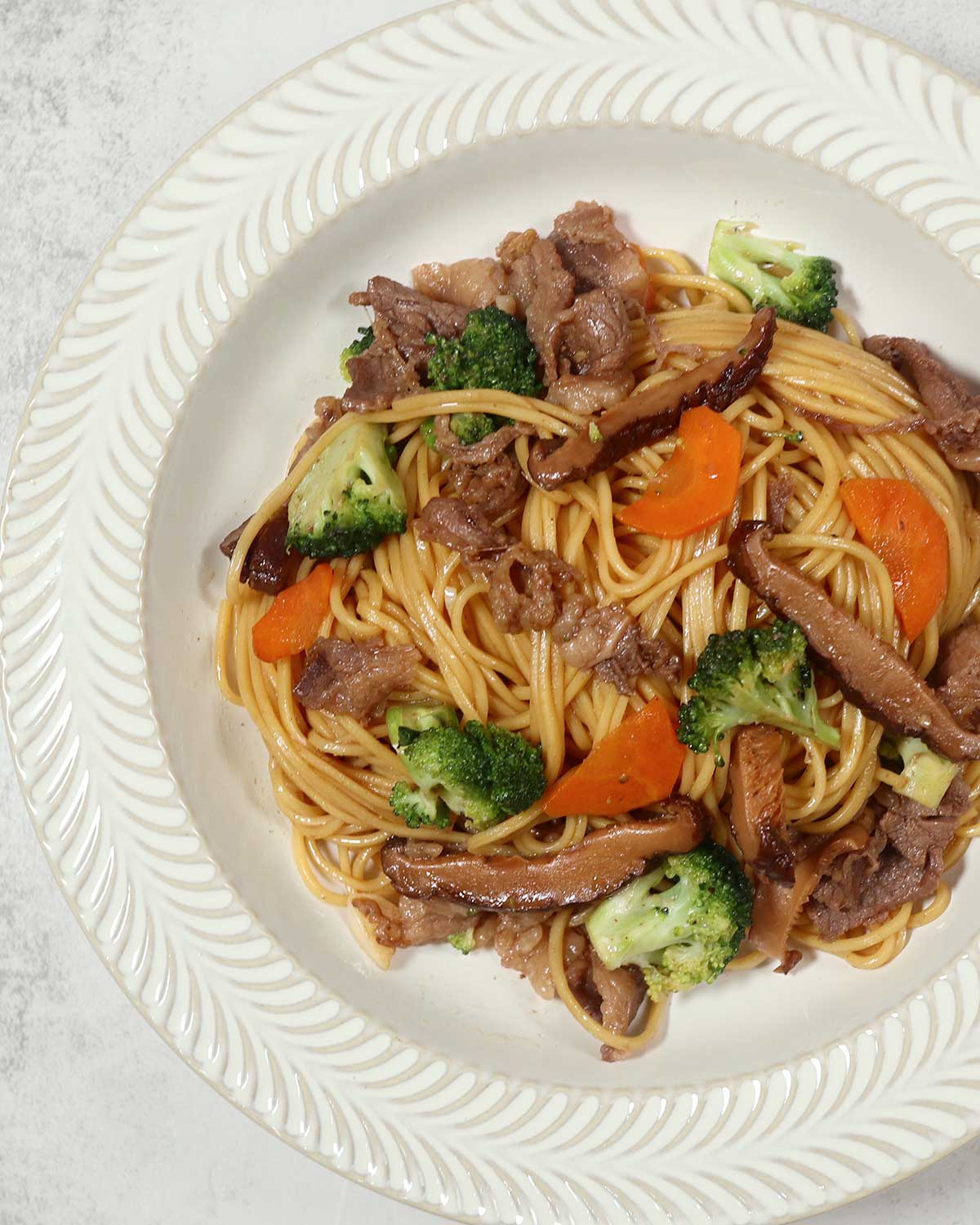 Beef broccoli and noodle stir fry