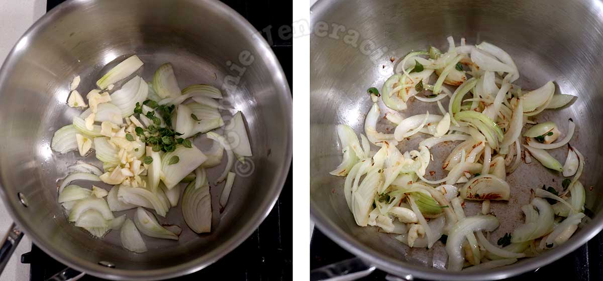 Sauteeing onion, garlic and oregano