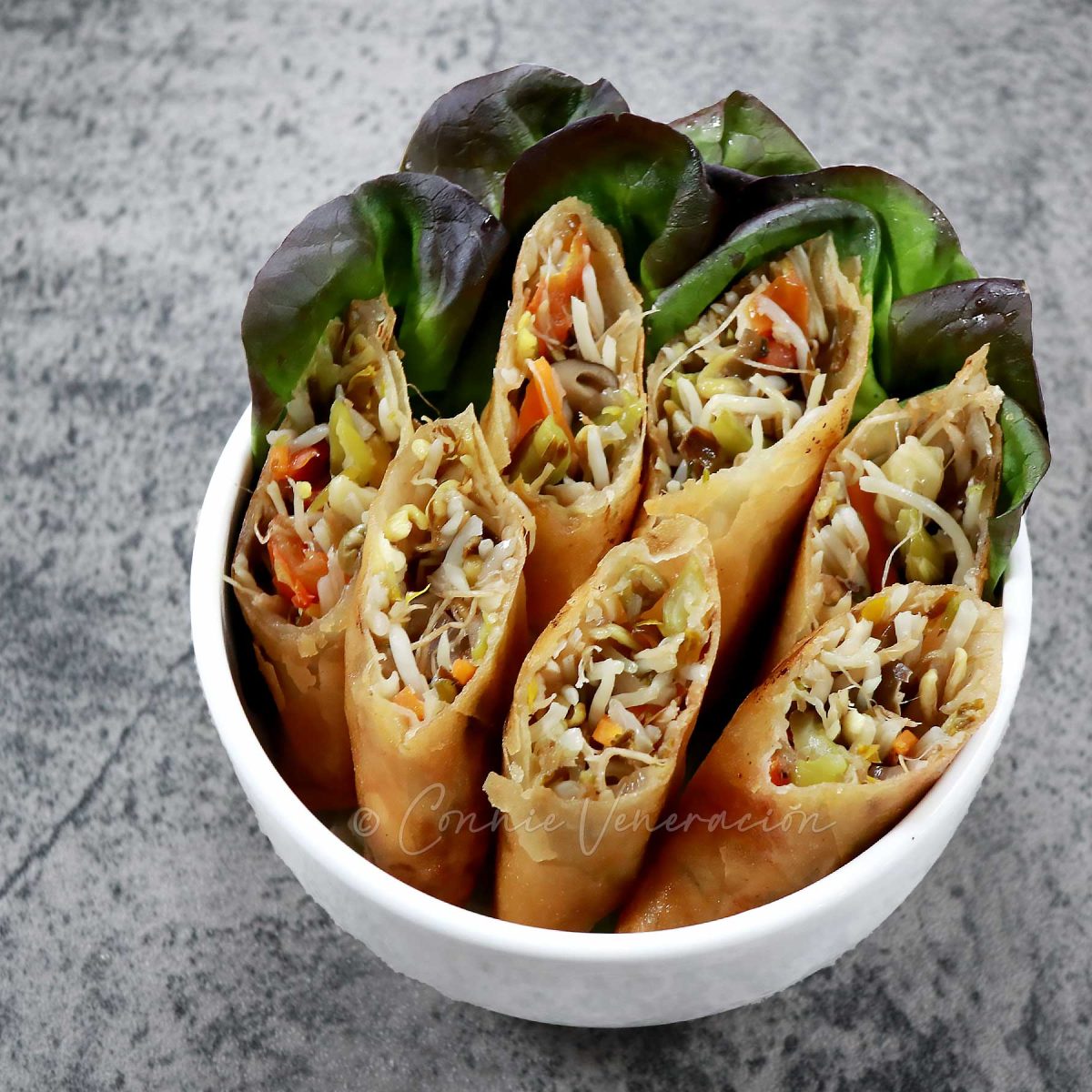Mung bean sprouts spring rolls and lettuce