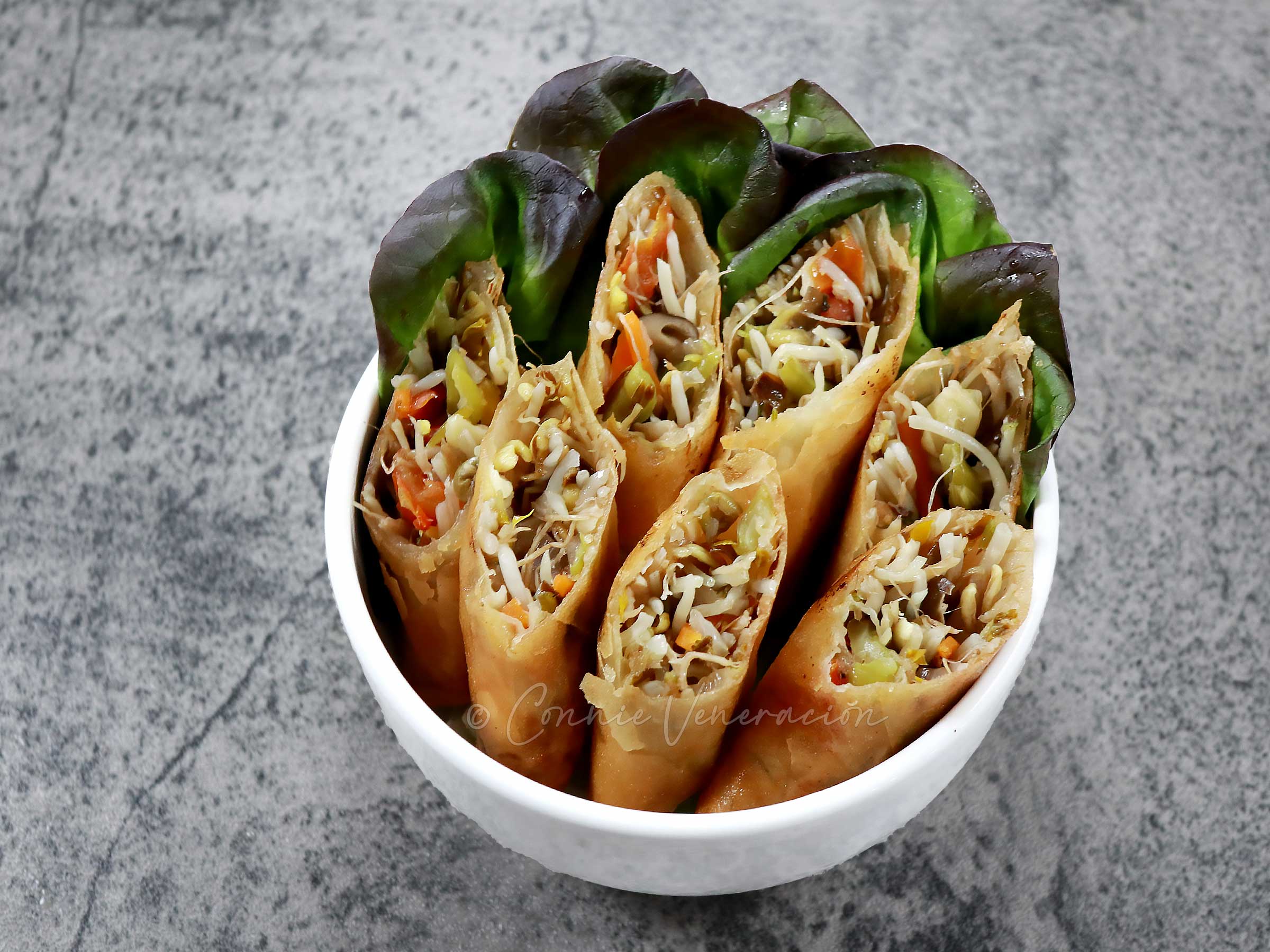 Mung bean sprouts spring rolls and lettuce