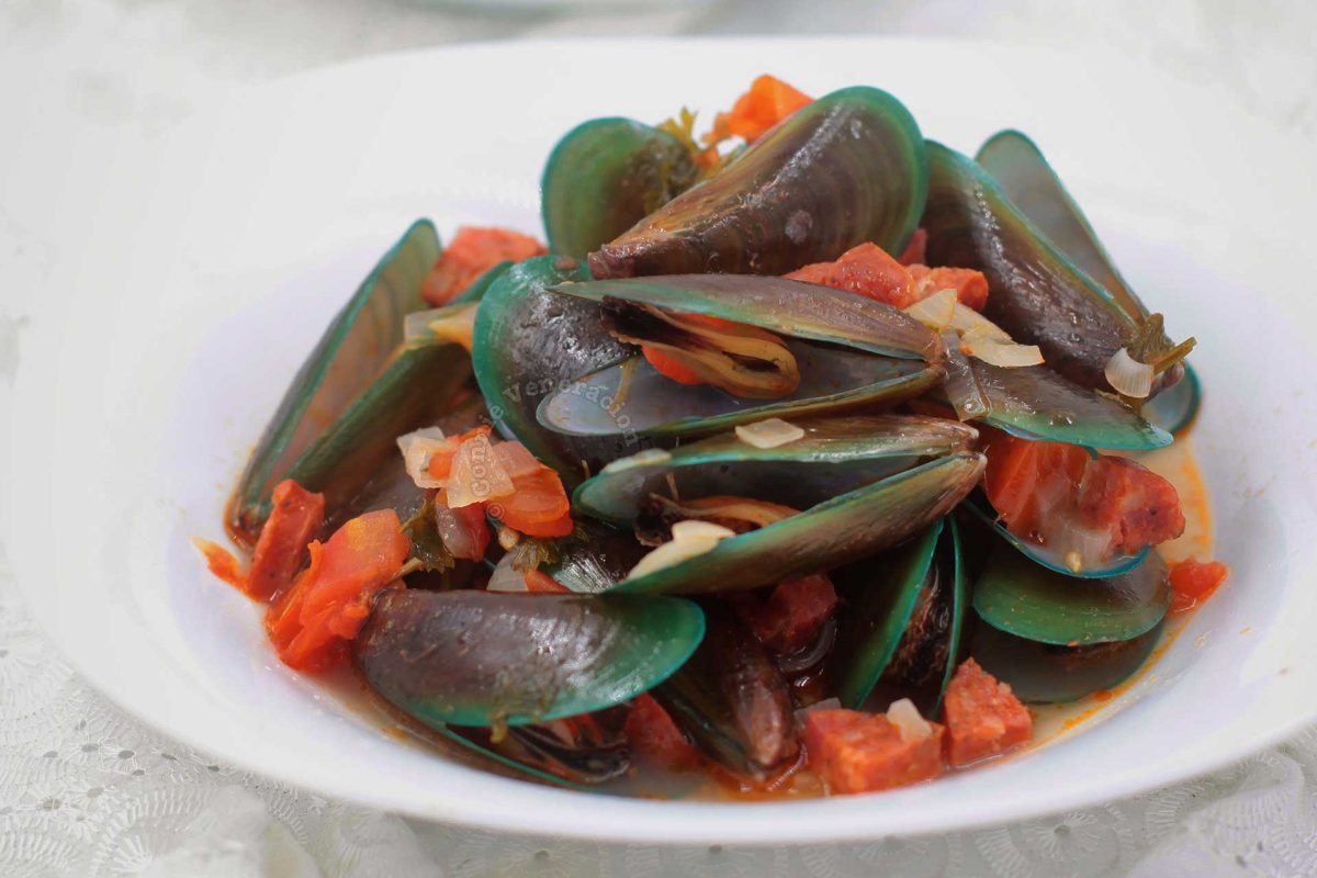 Mussels and Spanish chorizo braised in ginger ale