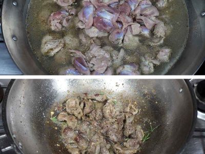 Simmering chicken gizzards to tenderize