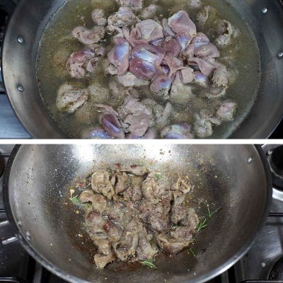Simmering chicken gizzards to tenderize