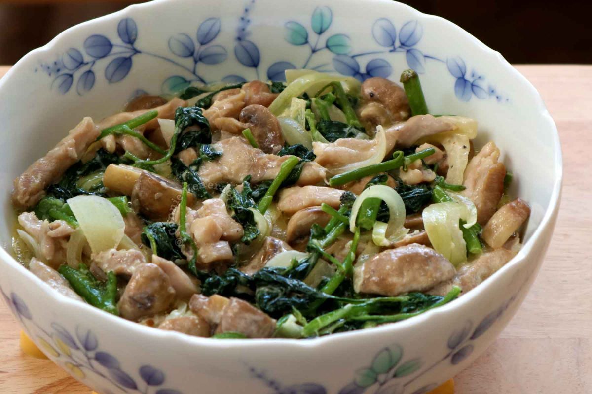 Chicken, spinach and mushrooms in sour cream sauce