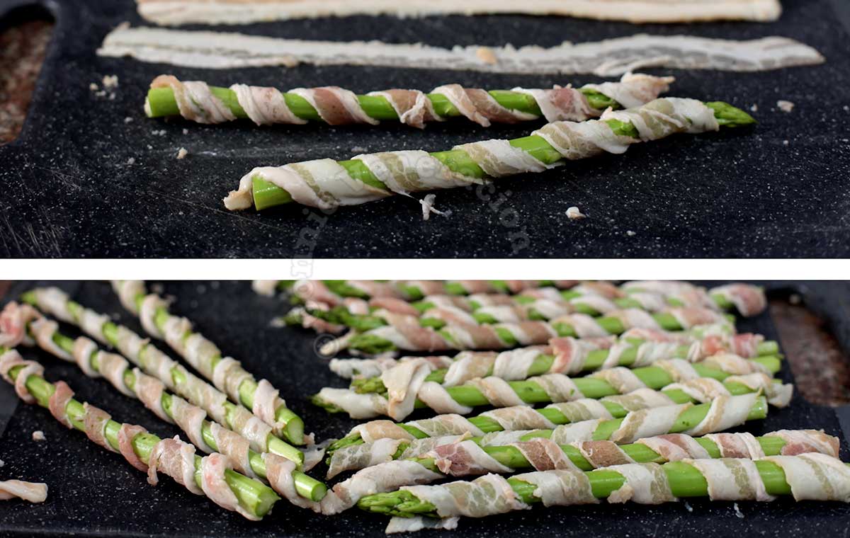 Asparagus wrapped with bacon strips