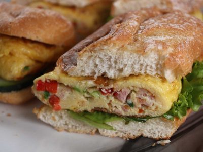 Breakfast omelette sandwich