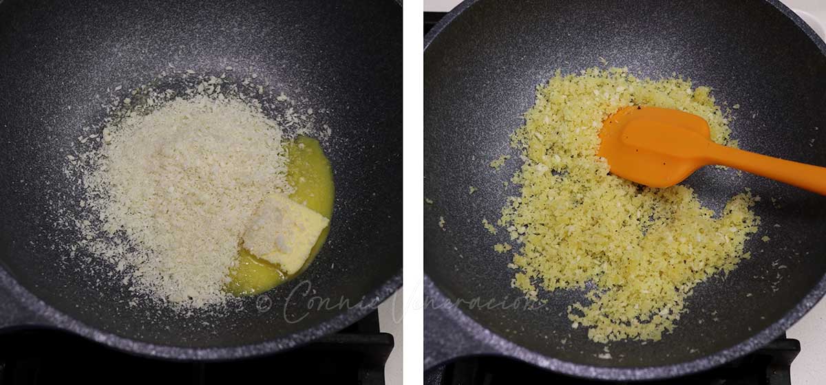 Tossing panko in butter