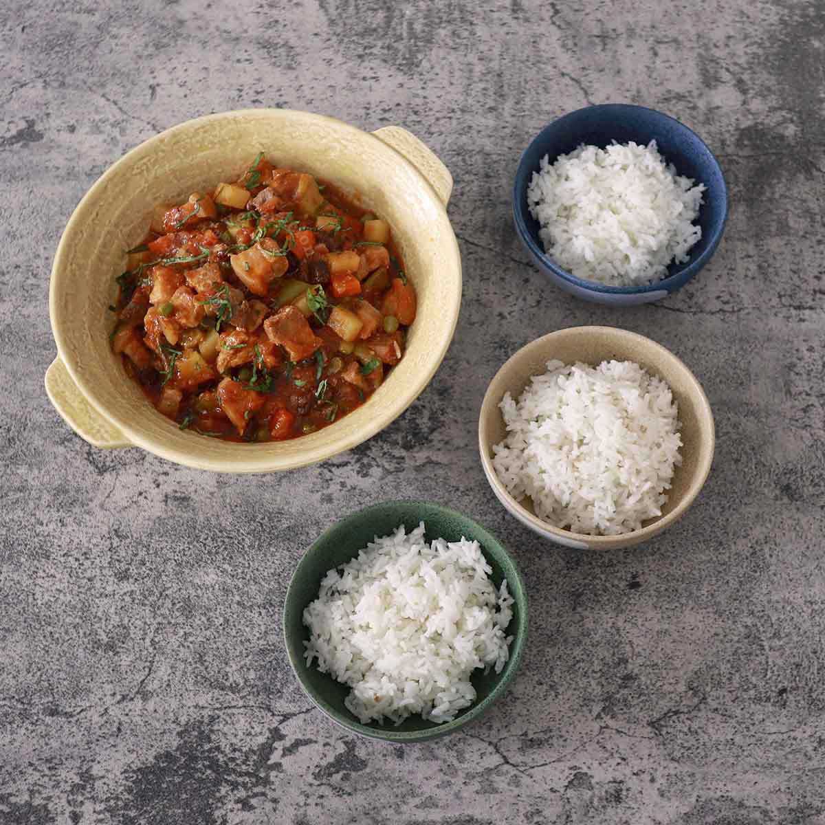 Filipino pork menudo served with rice