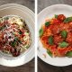 Left: wrong way to serve pasta. Right: correct way to serve pasta