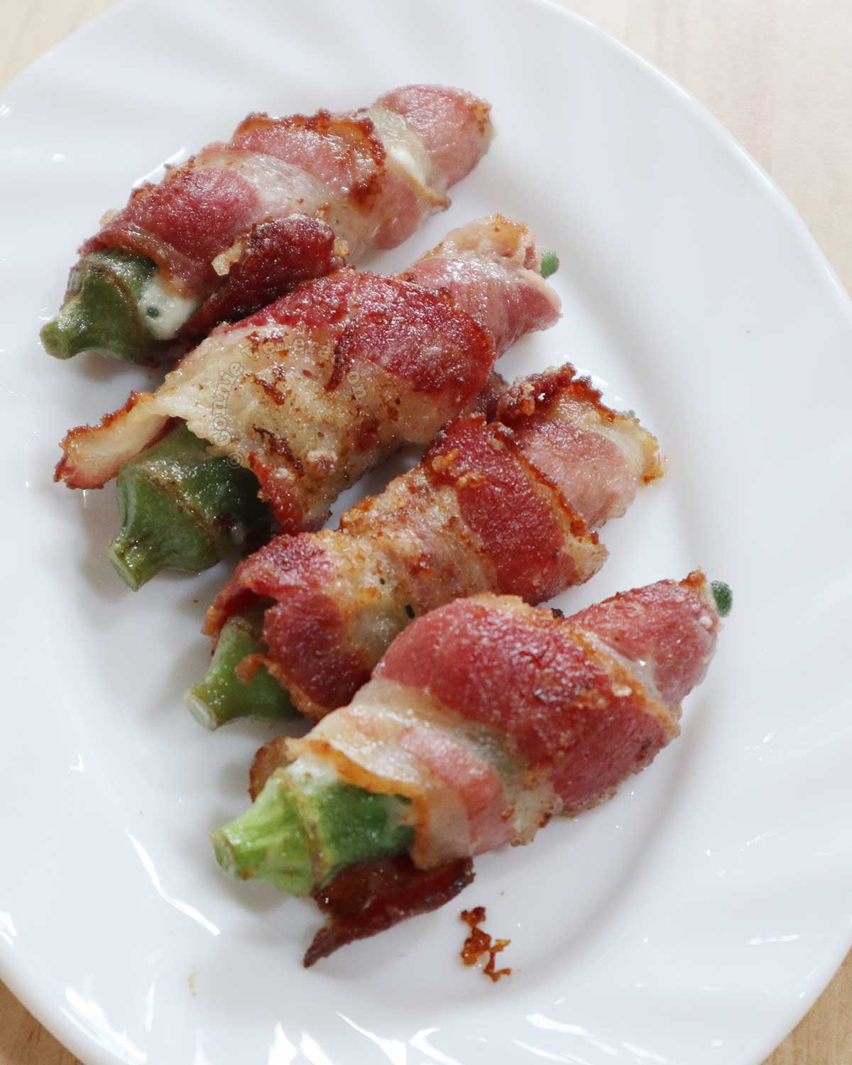 4 Cheese-stuffed and bacon-wrapped okra