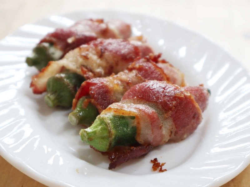 Cheese-stuffed and bacon-wrapped okra