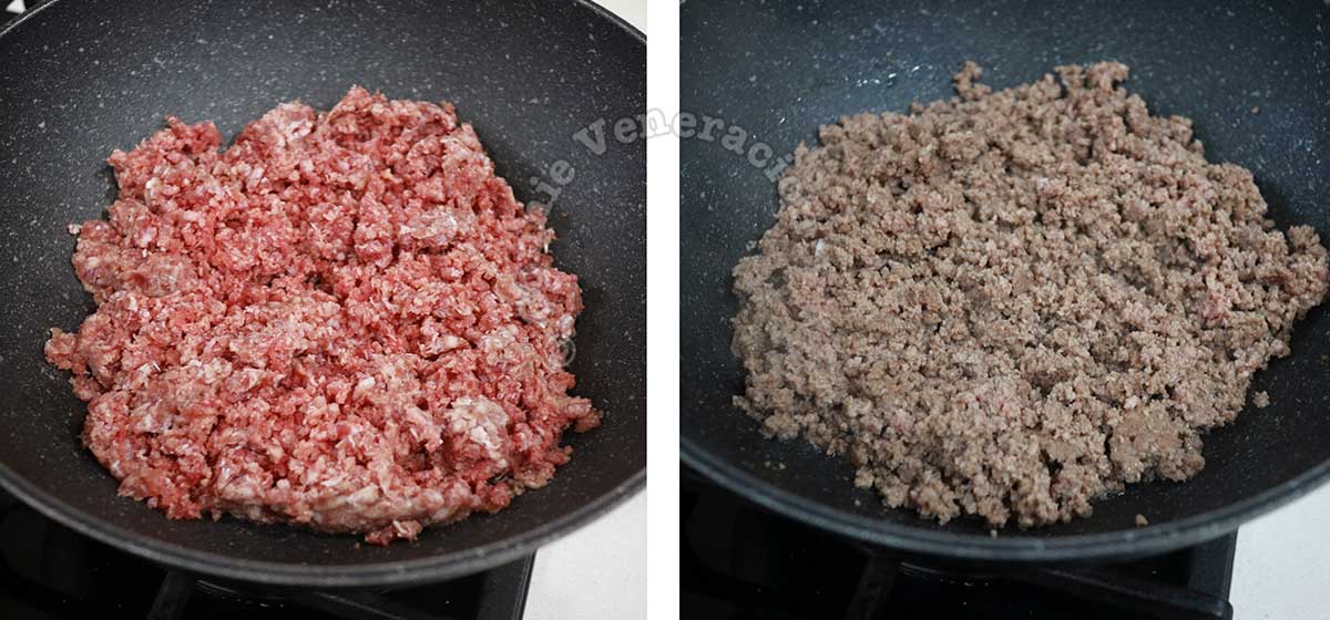 Browning ground beef in its own fat