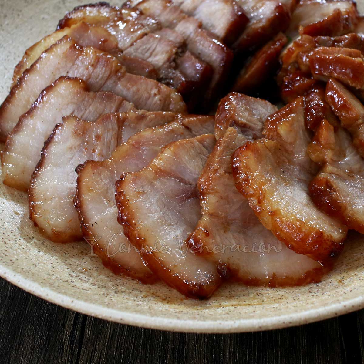 Char siu (Cantonese-style pork BBQ) on serving plate