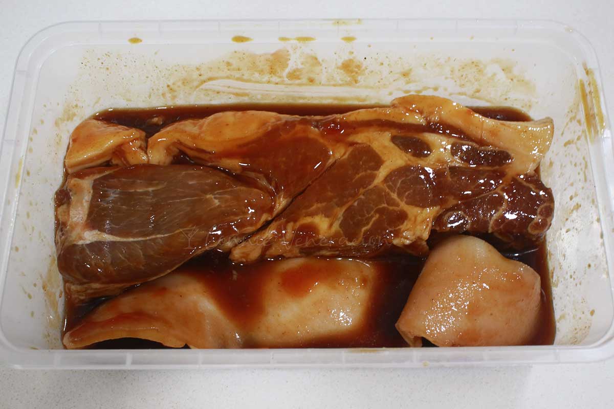 Marinating pork shoulder to make Char siu (Cantonese-style pork BBQ)